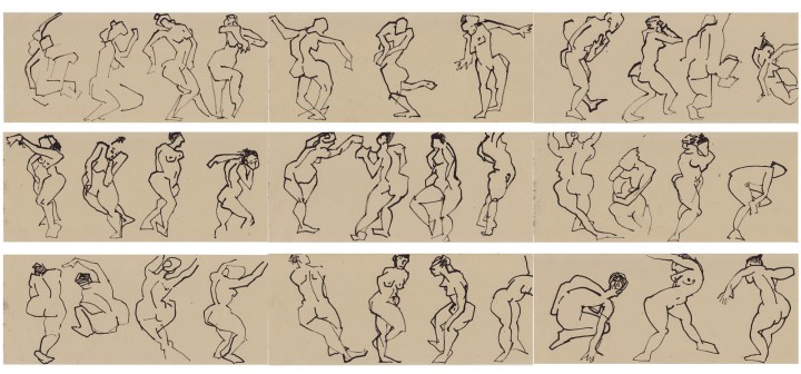 croquis nus mouvement encre