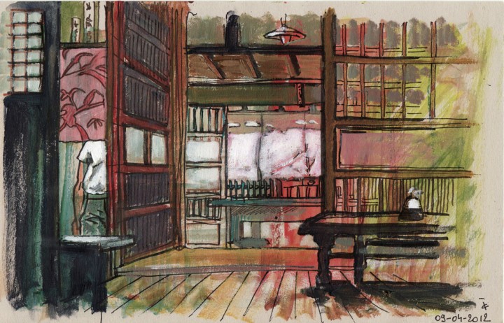 Intérieur japonais croquis peinture figurative contemporaine