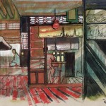 Intérieur japonais croquis peinture figurative contemporaine