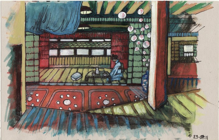 Intérieur japonais OZU peinture figurative contemporaine perspective