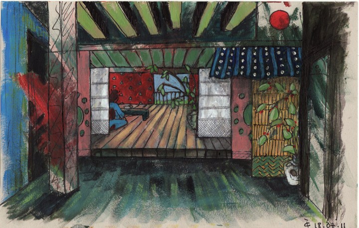 Intérieur japonais OZU peinture figurative contemporaine perspective