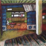 Intérieur japonais OZU peinture figurative contemporaine perspective