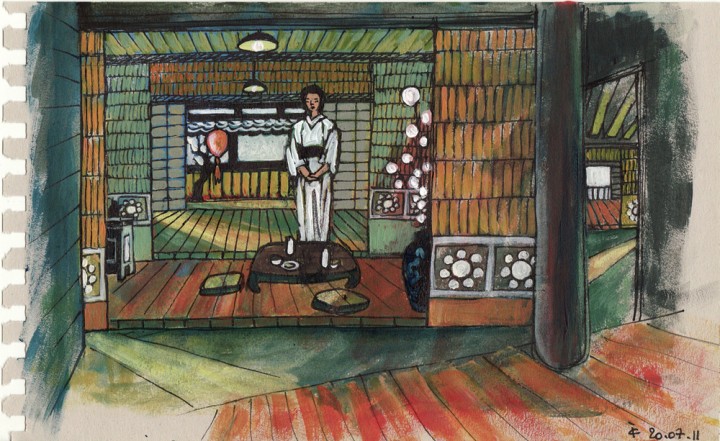 Intérieur japonais OZU peinture figurative contemporaine perspective