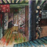 Intérieur japonais OZU peinture figurative contemporaine perspective