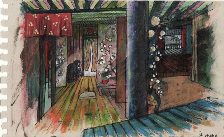 Intérieur japonais OZU peinture figurative contemporaine perspective