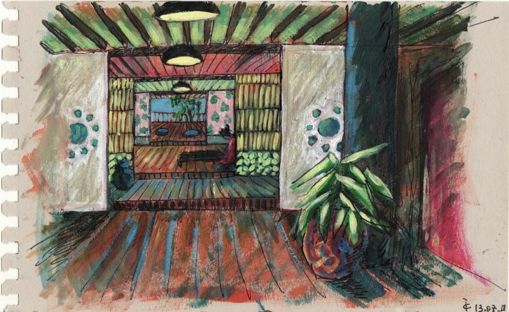 Intérieur japonais OZU peinture figurative contemporaine perspective