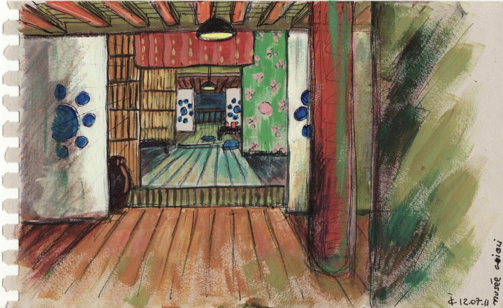 Intérieur japonais OZU peinture figurative contemporaine perspective