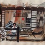 Intérieur japonais OZU peinture figurative contemporaine perspective