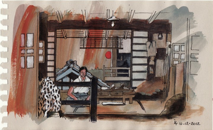 Intérieur japonais OZU peinture figurative contemporaine perspective