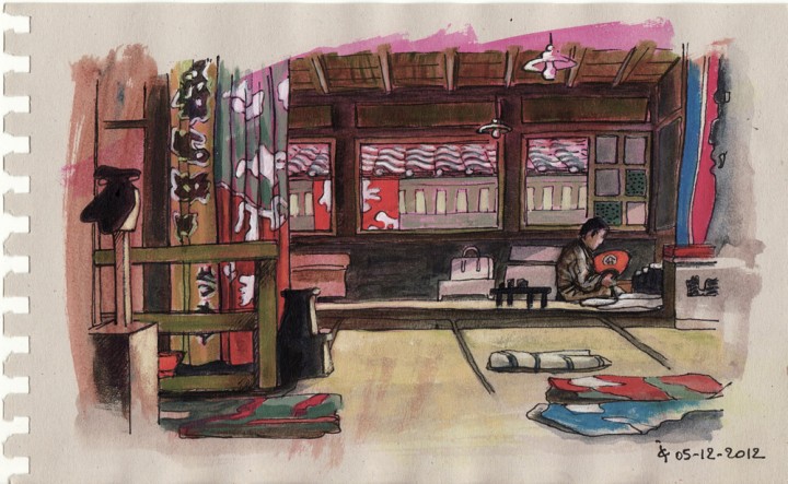 Intérieur japonais OZU peinture figurative contemporaine perspective
