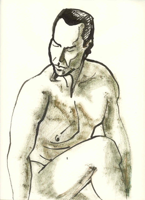 nu modèle vivant dessin encre homme