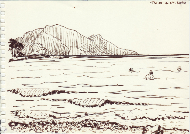 Croquis d'après nature voyage crète feutre noir et blanc